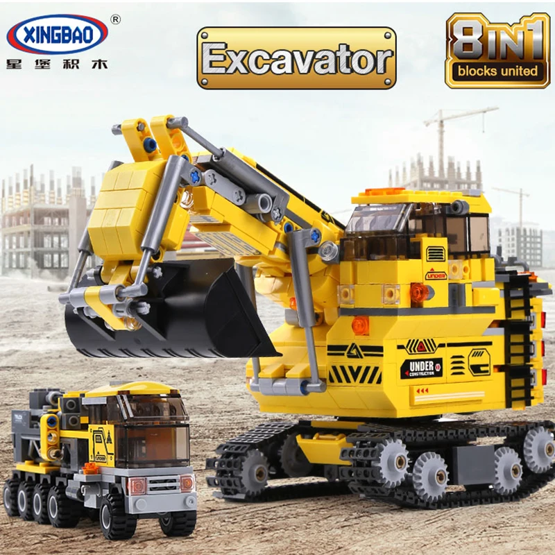 

XINGBAO 8 in 1 Building Blocks City Engineering the Giant yellow Excavator DIY Educational Toys for Children Legoinglys Technic