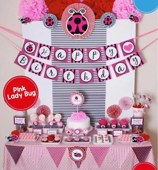 

Pink Lady Bug Birthday Party Banner Lady Bug Cupcake Topper Decor Birthday Party Decorations Kids Party Decorations Supplies
