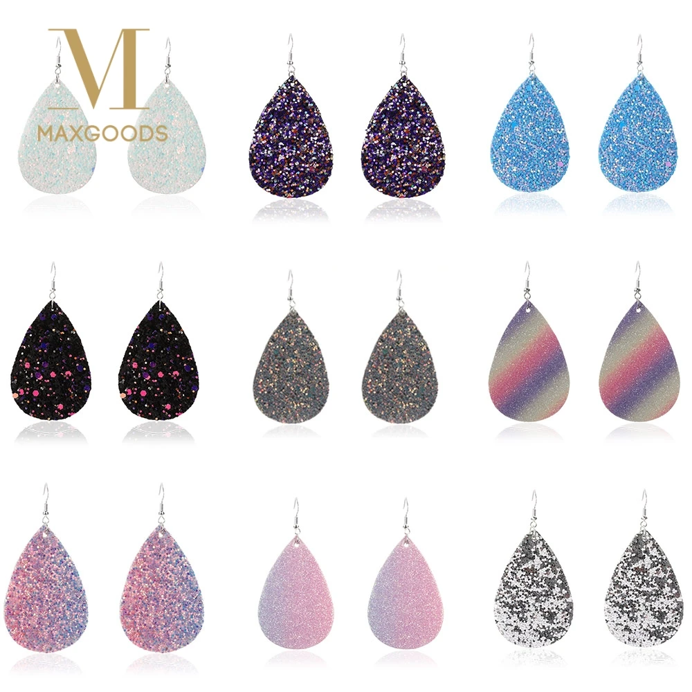 

1 Pair Fashion PU Leather Earrings Sequins Looking Various Looking Various Multi Colors Bohemia Water Drop Earring