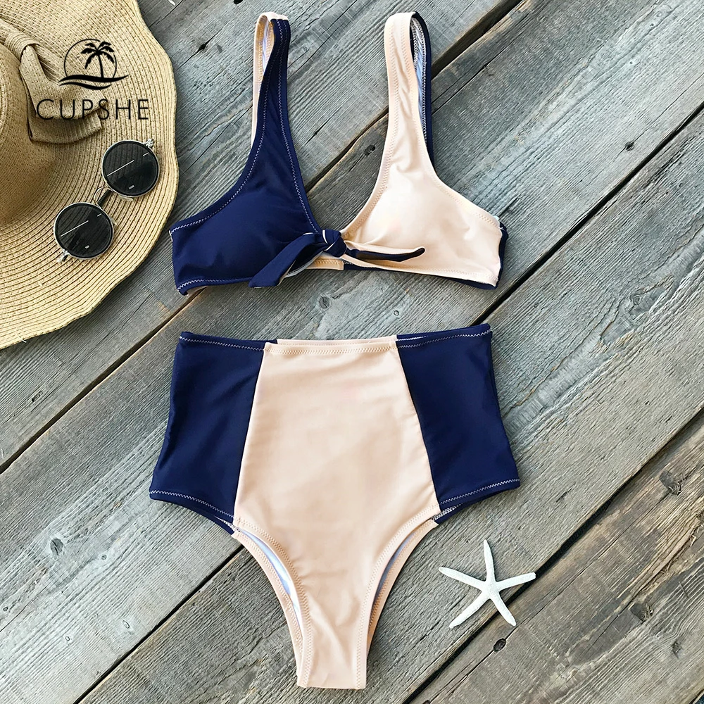 Preise CUPSHE Patchwork Knoten High taille Bikini Set Frauen Zwei Stücke Bademode 2020 Strand Badeanzug Badeanzüge