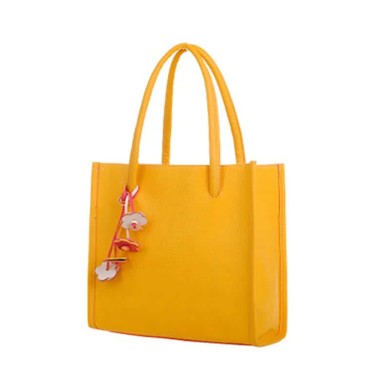 

handbag Fashion Flowers Women Tote Casual PU Leather Large Capacity Handbag Elegant Girls Handbags Candy Solid Color Bag#S
