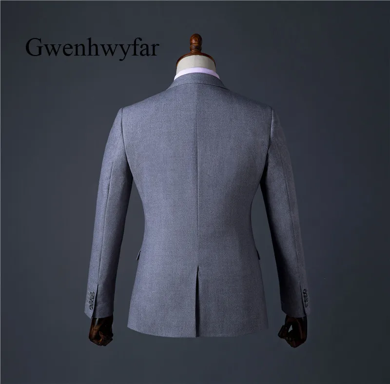 Gwenhwyfar, высокое качество, мужские костюмы, светильник, серый смокинг для деловых мужчин, свадебные мужские вечерние костюмы, 3 предмета