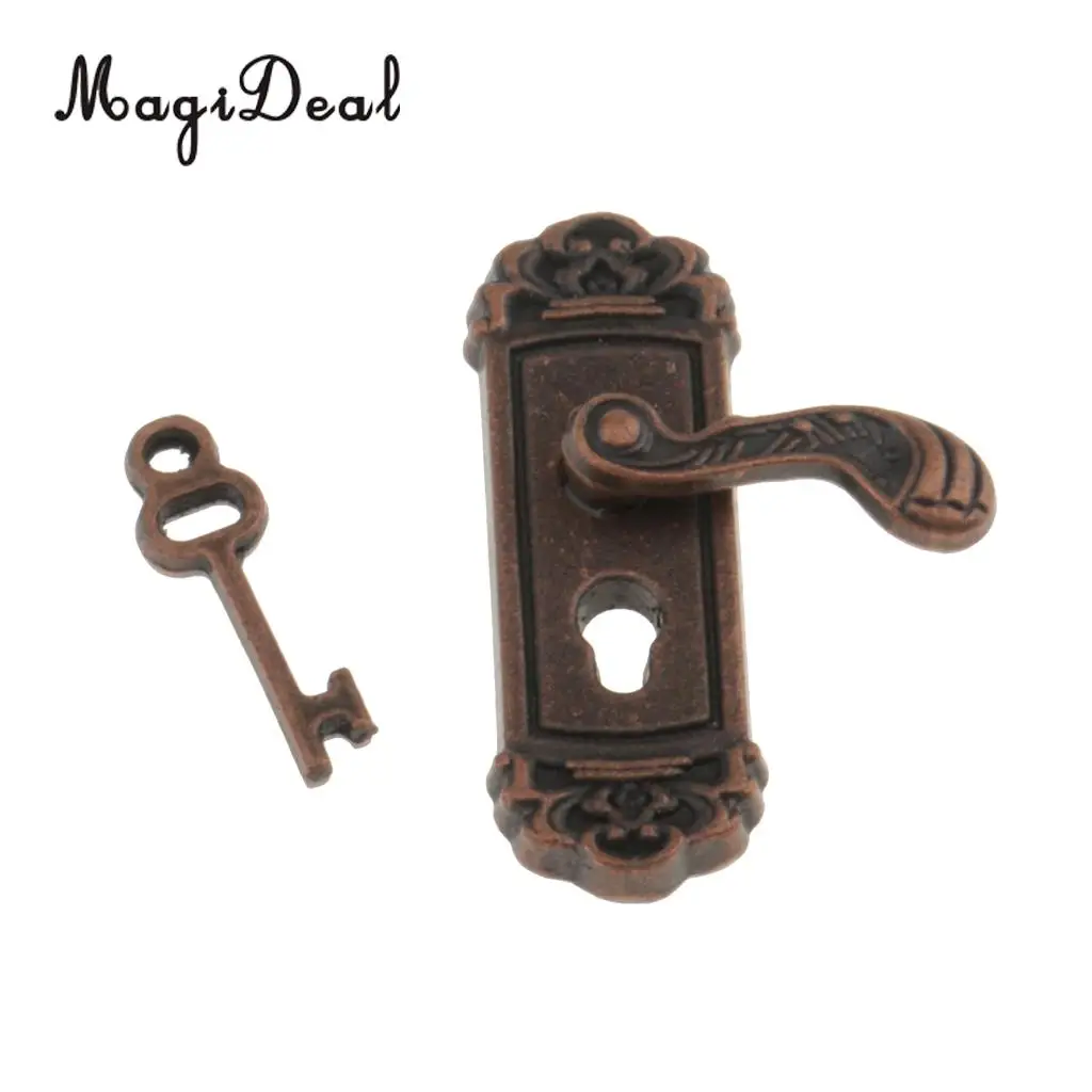 4Pcs Metal 1:12 Scale Door Knob Right Handle Key Dollhouse Miniature Doors DIY Furniture Accessory Toys