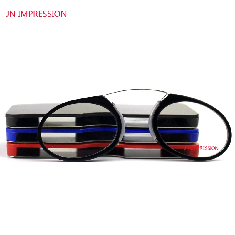 

JN IMPRESSION Nose Clip On Reading Glasses Mini Foldable Pince Nez Presbyopic Glasses Metal Frame Magnifier SOS Wallet Reader