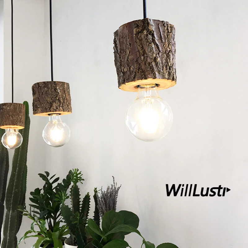 

original lumber wood pendant lamp restaurant hotel loft shop office dinning room natural round log suspension light fixture