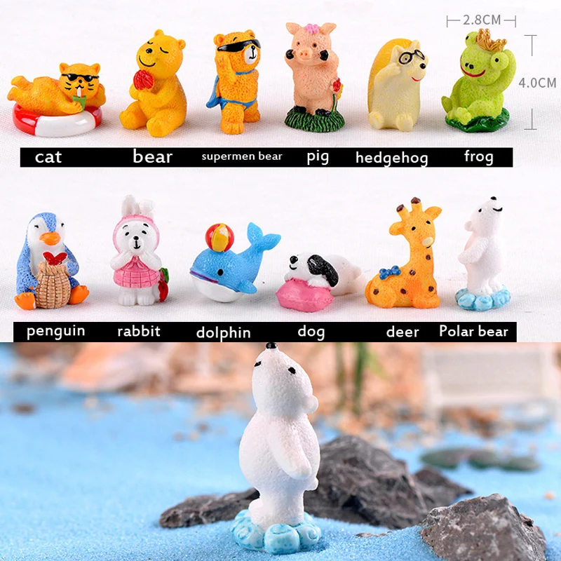 

BAIUFOR Miniatures Cartoon Naughty Animal 2 Terrarium Figurines Fairy Garden Miniature Children Toys Cat Bear Pig Hedgehog Dog