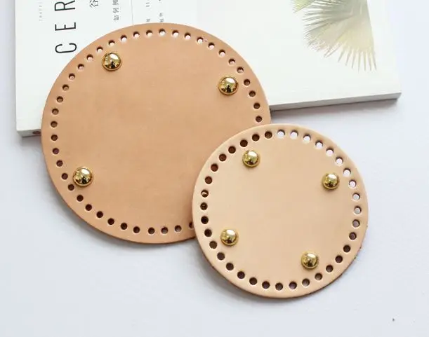 1PCS Real Leather Round Bag bottom 16cm/6.3" 12cm/4.7" DIY Handmade Bag Accessories - Цвет: beige 12cm