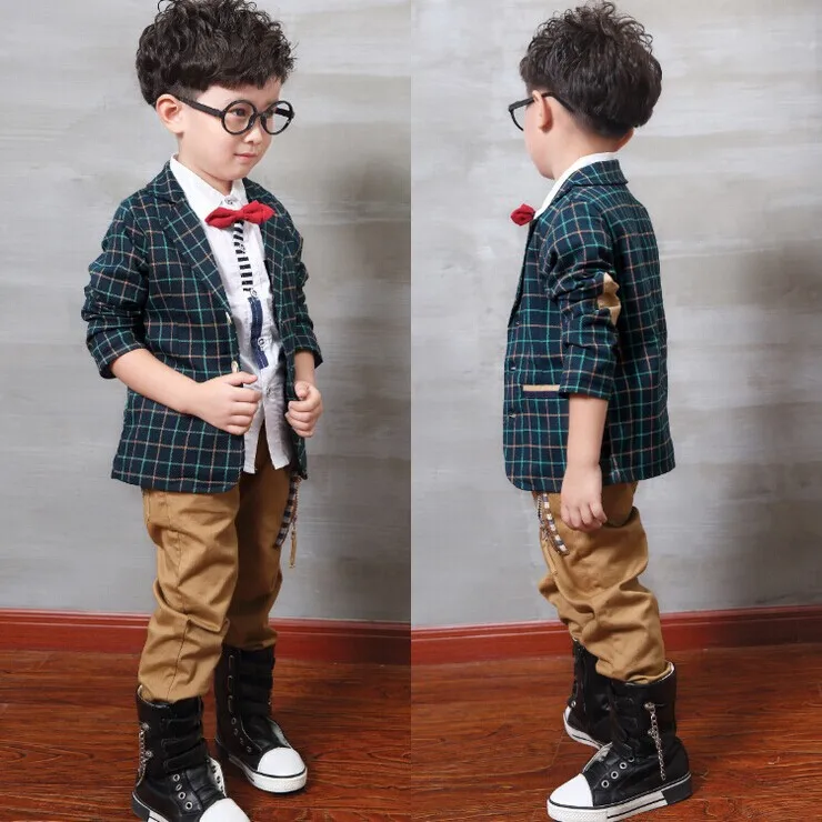 Buy children clothing kids boys jackets coats spring plaid Single row button