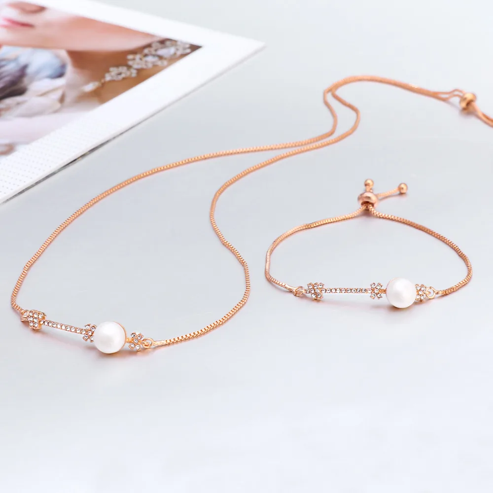 

Hot Imitation Pearl Wedding necklace Bracelets set Fashion Costume Gold Silver Bridal jewelry set for women Elegant Party Gift