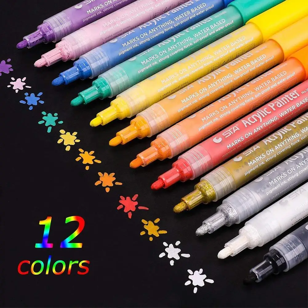 

12/24 Colors Permanent Colored Paint Markers Set For Wood Tyre Car Metal Fabric Plastic Round Fine Nib 2mm Water-based Pens