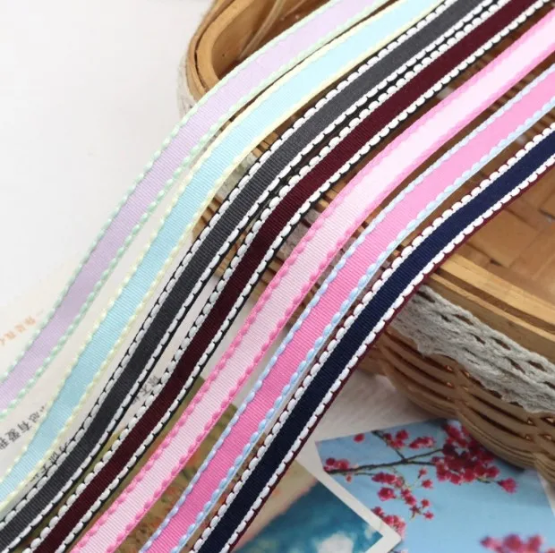 

Kewgarden 3/8" 9 mm Dotted Line Edge Grosgrain Ribbons Handmade Tape DIY Bowknot Satin Ribbon Riband 10 yards / lot