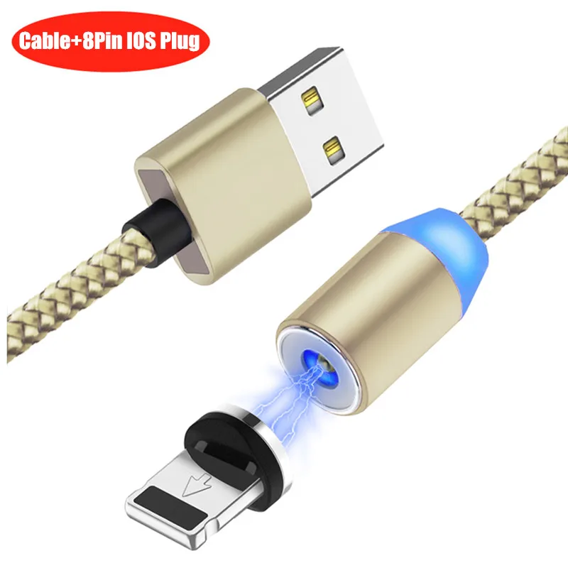 20 шт./упак. NISI 1 м 2 Micro USB Магнитный кабель Lightning для iPhone samsung 8Pin IOS Тип-C Порты светодиодный телефона зарядный кабель 3 в 1 - Цвет: Gold IOS Cable