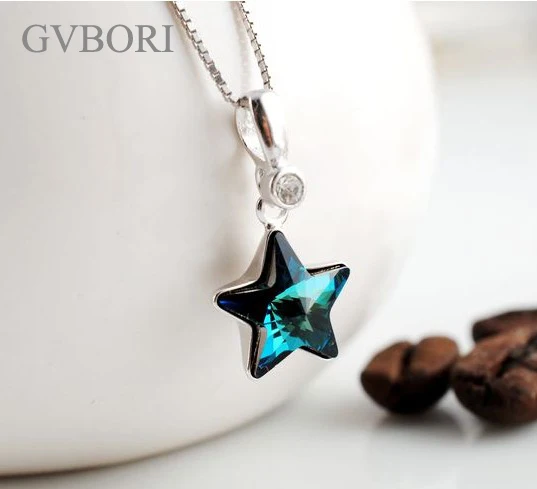 GVBORI Ювелирные наборы Настоящее серебро 925 проба ожерелье кулон+ браслет+ серьги для женщин вечерние синие звезды Мода и элегантность