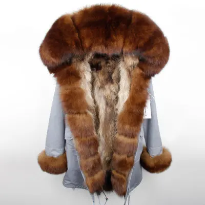 Натуральная меховая подкладка, камуфляжное меховое пальто, женская верхняя одежда, съемная зимняя куртка, большой воротник из меха енота, пальто с капюшоном, парки - Цвет: 24