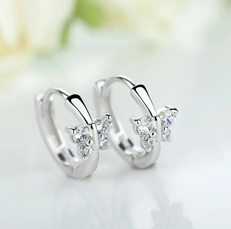 Pendientes De Aro De Circonia Cúbica Para Niñas Y Mujeres Pendientes De Aro De Plata 925 Con Diseño De Hermosa Mariposa Para Bebés Y Niñas Butterfly Hoop Earrings Huggie Earringshoop Earrings For Women
