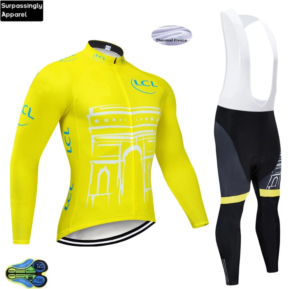 

2019 Winter Long Sleeve Cycling Jersey Bike Pants Set Mens Ropa Ciclismo Thermal Fleece Bicycling Maillot Culotte