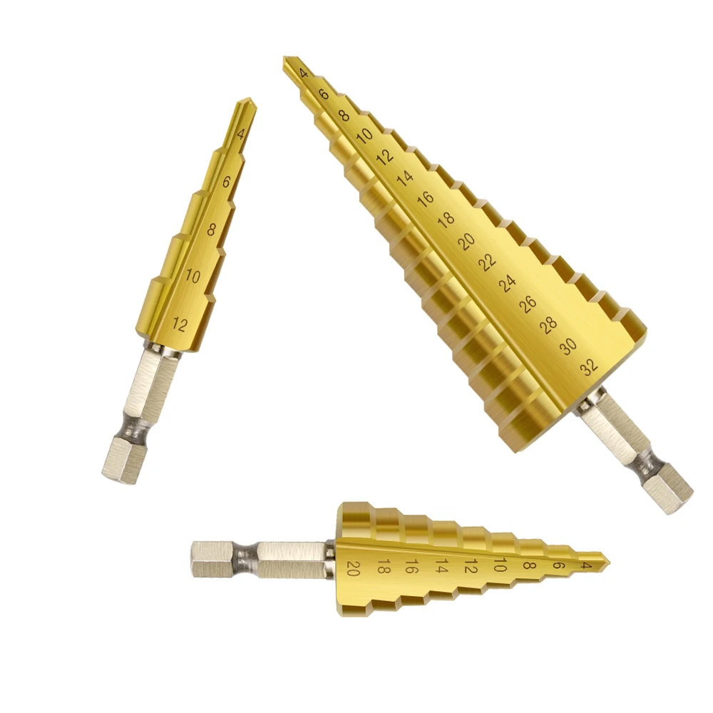 4-12 4-20 4-32mm HSS Step Cone Titanium Coated Drill Hole Cutter Bit Set Tool 4-12 4-20 4-32mm HSS Step Cone Titanium Coated Drill Hole Cutter Bit Set Tool