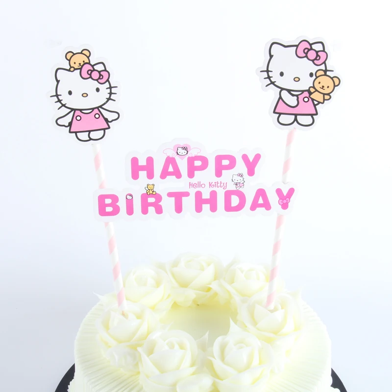 1pack Hello Kitty Cupcake Topper Cartoon Cake Flags With