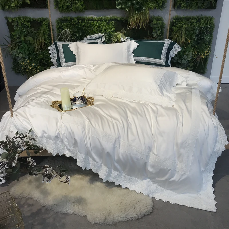 

2018 New 600TC Egypt Cotton Pure Goddess Bedding Set Luxury Lace Duvet Cover set bed Sheet pillowcases Queen King Size 4pcs