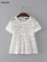 Vogue! n новые женские Обувь для девочек сладкий Кружево выдалбливают Рубашка с короткими рукавами пуловер рубашка белая блузка Топы
