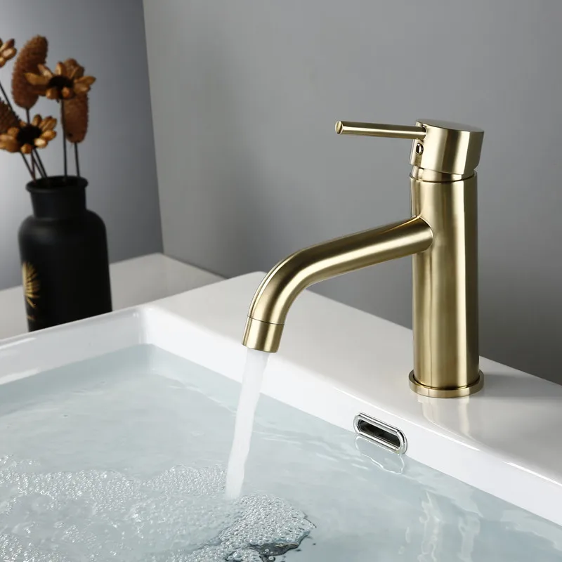 Comprar Nuevo Matt negro grifo rosa de estilo moderno lavabo dorado\tCuenca frío y caliente de moda redondo único agujero cocina del ducha pared vintage monomando grifo de la lavabo grifos baño alto griferia lavamanos rosca