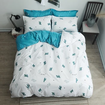 

Cactus Elegant Bedding Sets white duvet cover Set soft blue bed sheet pillow cases twin full queen king size Home textiles