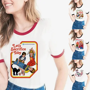 

2019 Hillbilly Harajuku New Fashion Funny Vintage Let's Summon Demons T Shirts Summe Gothic White Crop Top Tshirt Camiseta Mujer