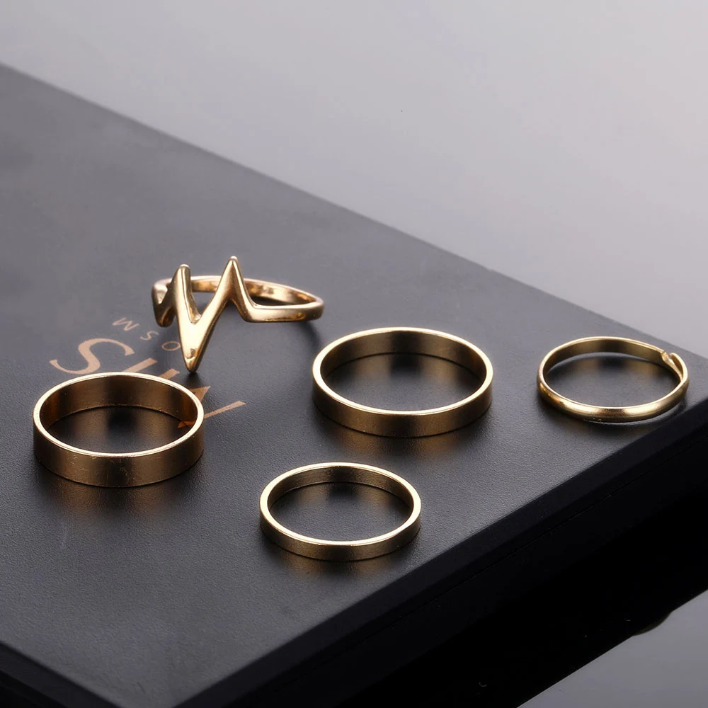 5 шт./компл. богемное модное Золотое серебряное волнистое кольцо для женщин Anillos сплав гладкое простое кольцо ecg вечерние ювелирные изделия подарок
