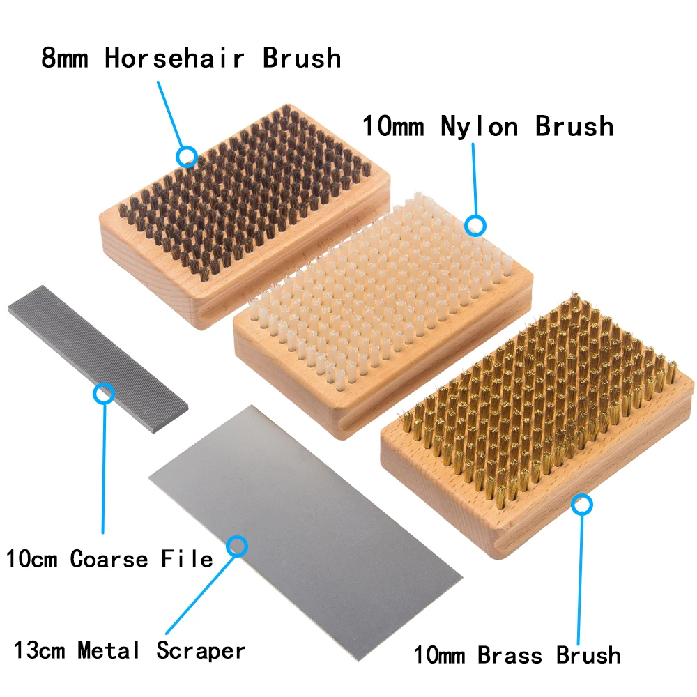 Лыжный сноуборд восковой щетки комплект-плюс включает в себя нейлон/латунь/щетка из конского волоса металлический скребок и краевой файл с пвх мешок