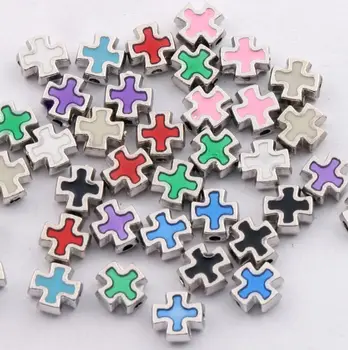 

360pcs Mixed Color Enamel Square Cross Beads 8MM Jewelry DIY L1556