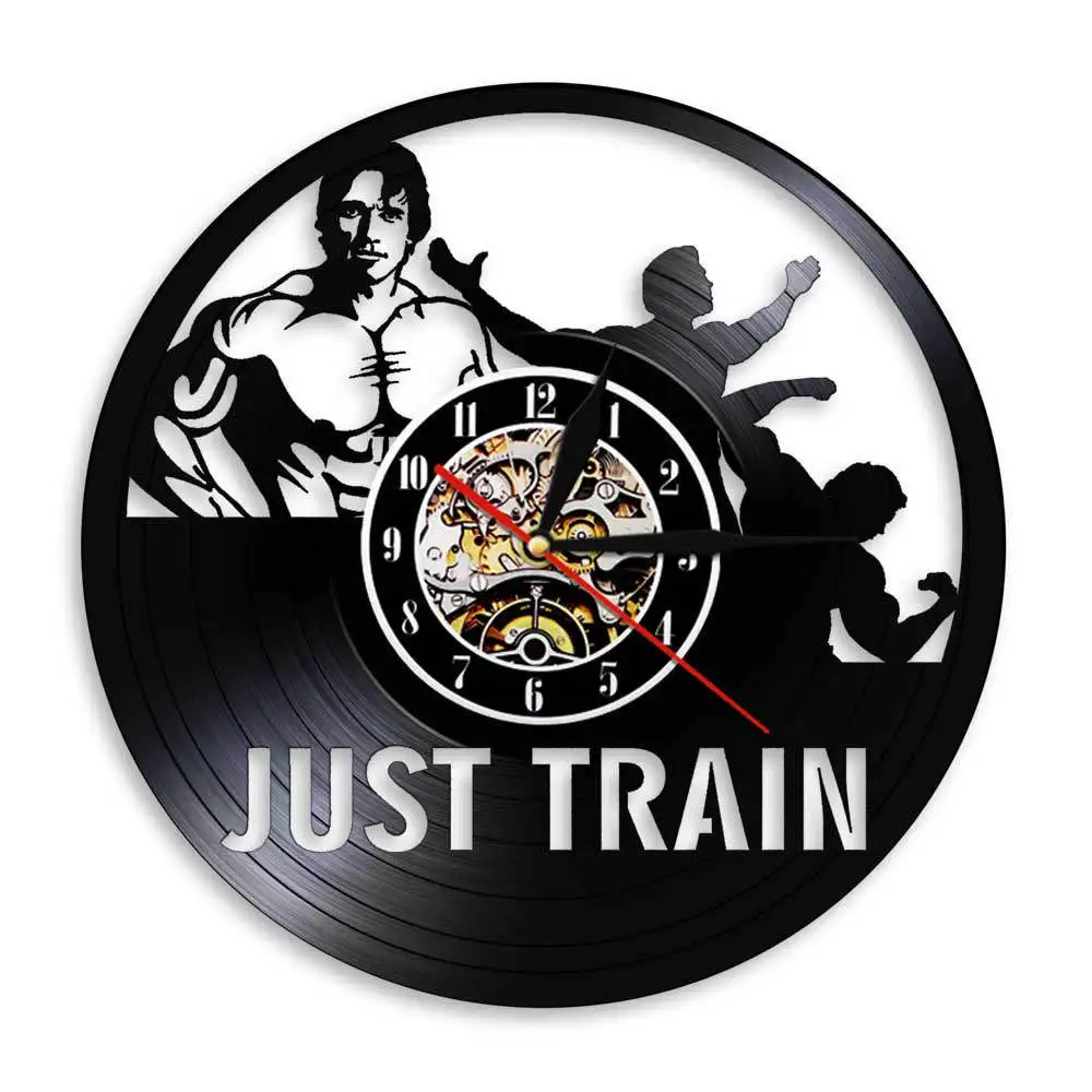 

Just Train Bodybuilding Fitness Training Sport Vinyl Record Wall Clock Gymnasium Fitness Center Decor Clock Watch Gift For Him