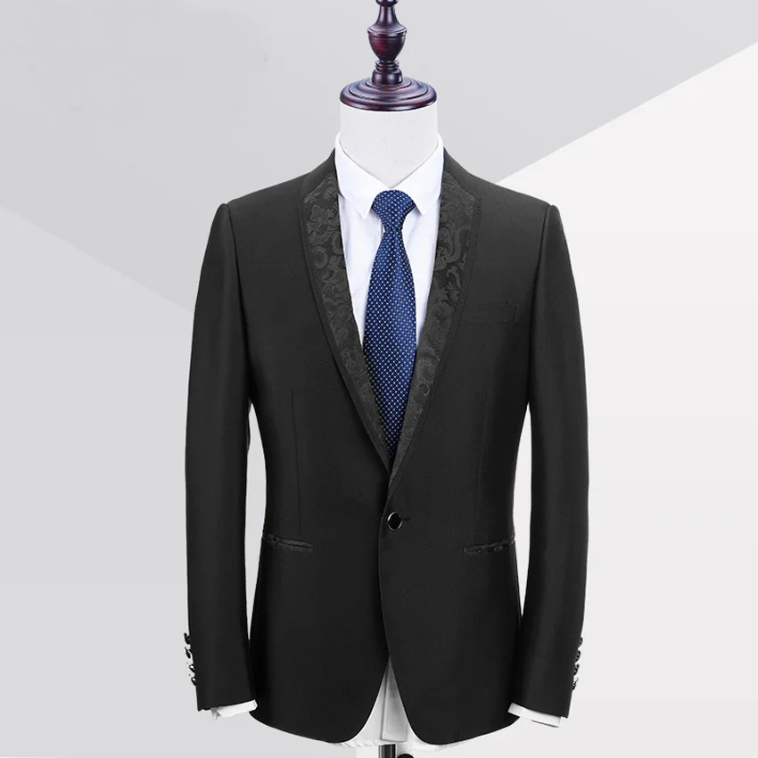 HB060 черный воротник формальный носить индивидуальные жениха праздничная одежда последние Блейзер Пальто Пант цена изображения(куртка+ брюки) комплект из 2 предметов комплект - Цвет: Black