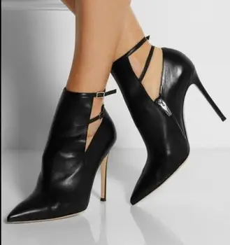 

2020 sexy women ankle boots thin heel black leather booties party shoes ladies point toe booties zip up gladiator boots