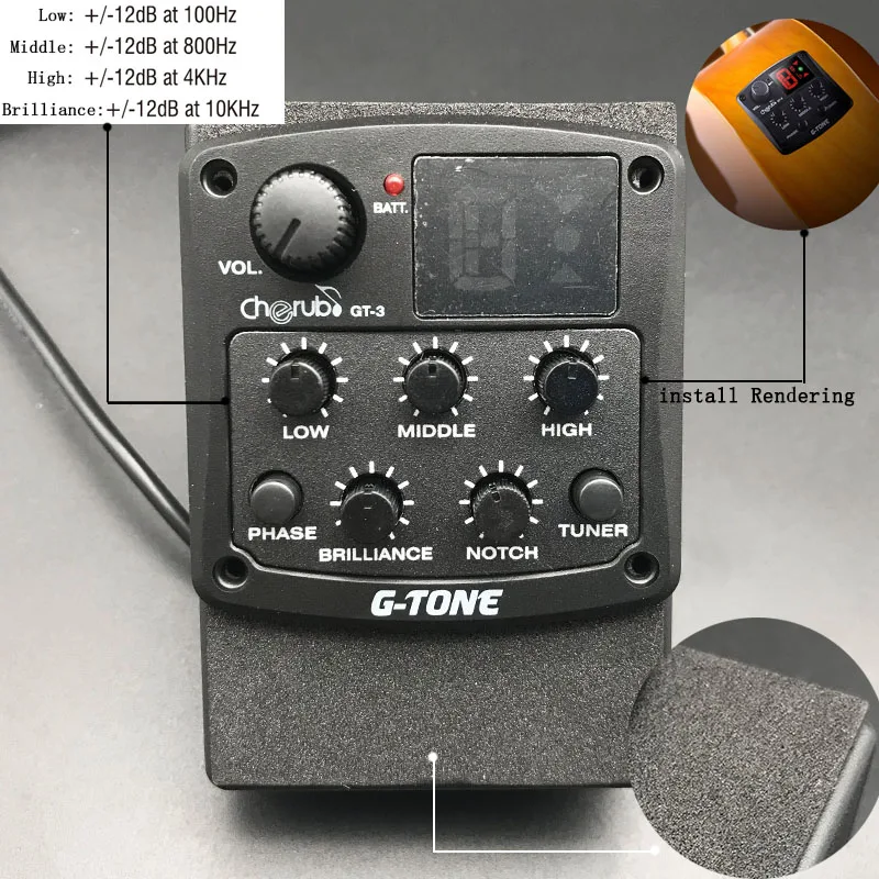 Херувим G тон GT-6/5/4/3 3-полосный 4-полосный акустической гитары эквалайзер с тюнером ra предусилитель пьезо звукосниматель для народная Гавайская гитара