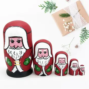 

5Pcs Santa Claus Nesting Dolls Christmas Decoration Wishing Doll Wooden Crafts Gifts Storage Box Toys For Children