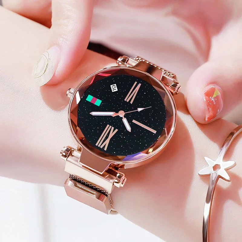 

2019 Luxury Fashion Women Starry Sky Watches Rose Gold Mesh Magnet Women Simple Clocks Free Shipping Zegarek Damski Montre Femme