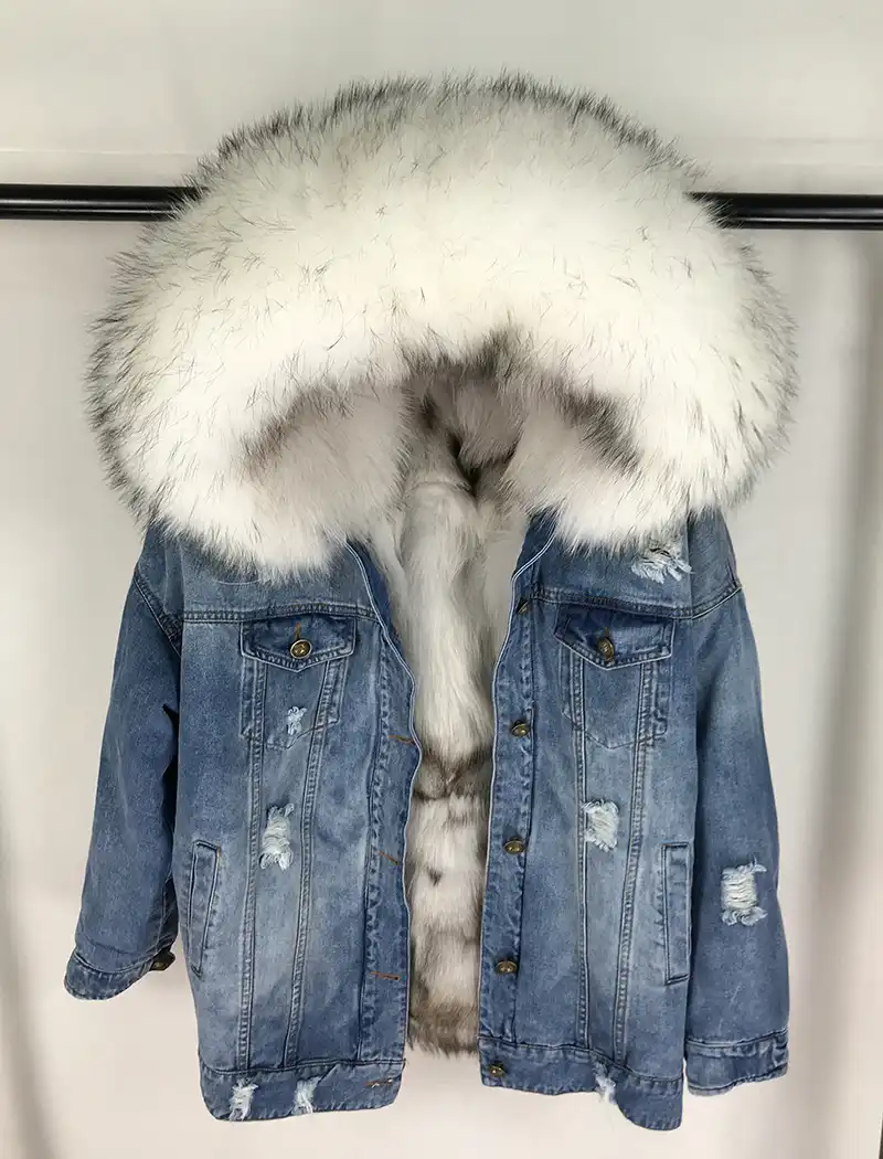 denim jacket with real fur