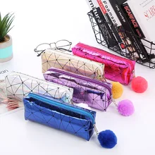 1pc Laser Pencil font b Case b font PU School Supplies Bts Stationery Gift Pencilcase School