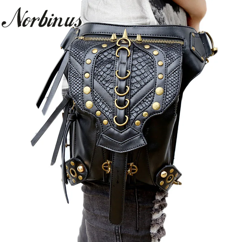 Norbinus Steampunk Women Waist Bag PU Leather Drop Leg Bag