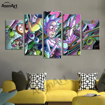 

5 PCS Canvas Paintin anime characters Rick and Morty Wall Art Printing Poster for Living Room bedroom Home Decor Framed картина