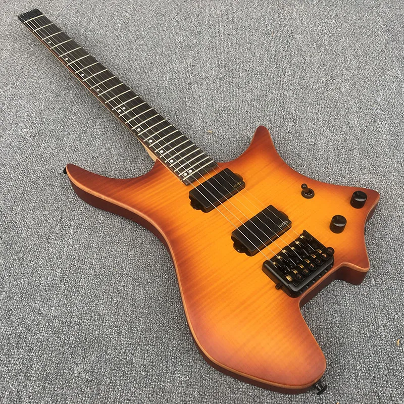 

High quality Headless Electric Guitar with Flamed Maple top,Rosewood fretboard,Black Hardware,All color,Real photo,Free shipping