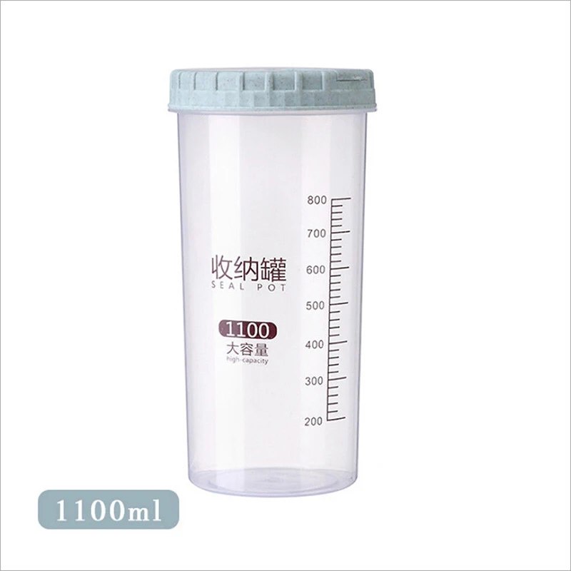 Green 1100ml 1 шт., многофункциональная пластиковая коробка для хранения, кухонные баночки для пищевых продуктов, коробки для зерновых зерен, чехол-контейнер, органайзер со шкалой, новинка - Цвет: Green 1100ml