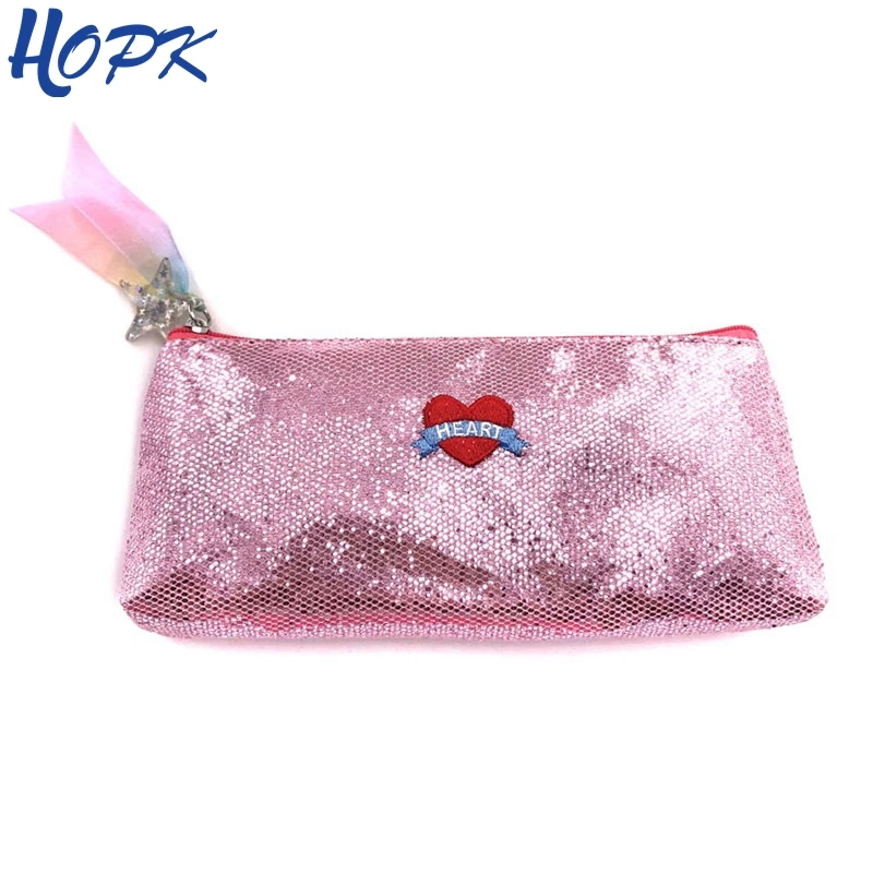 

Love Heart Pink Sequin Pencil Case for Girls School Supplies Bts Stationery Gift Pencil Box Bag Pencilcase Tools Pencil Cases