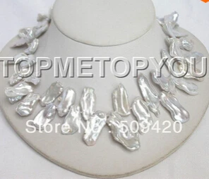 

Free shipping >>@ +>RARE HUGE white Baroque metallic luster Reborn Keshi pearls necklace
