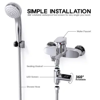 

Digital LED Display Shower Thermometer Bathroom Household Flow Self-generated Water Temperature Monitor Monitor for Baby Care