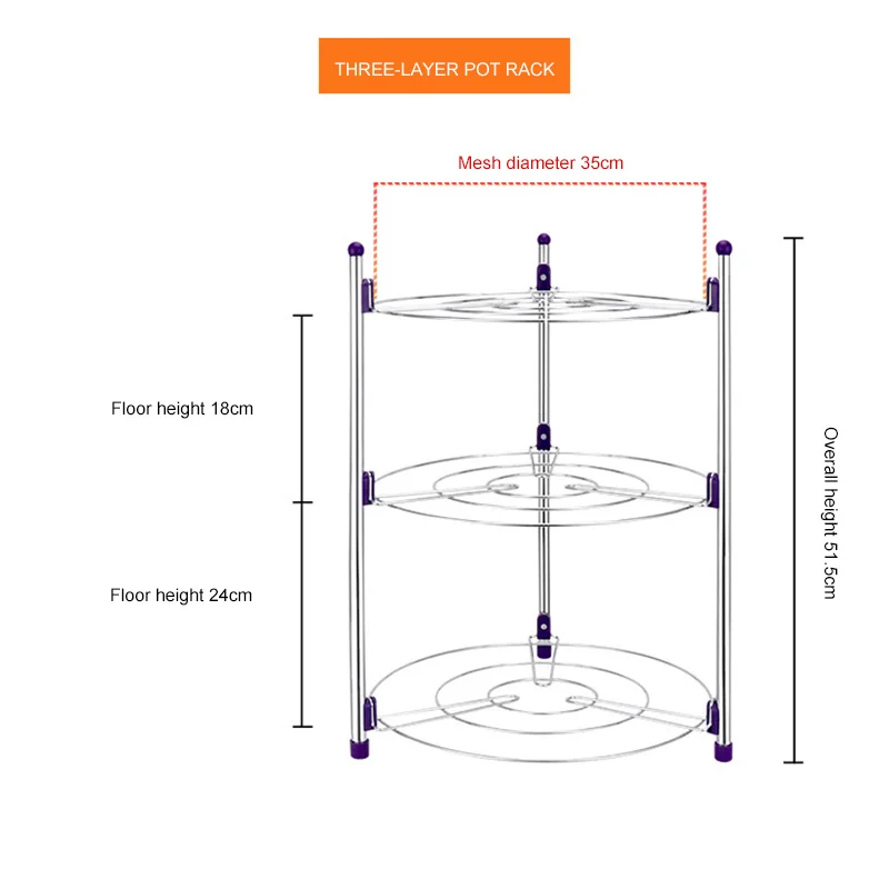 Кухня горшок Полка Органайзер 2/3/5 Слои углерода Сталь покрытие многофункциональный Кухня Кастрюлю Крышкой стойку дома для хранения инструментов - Цвет: Three layers