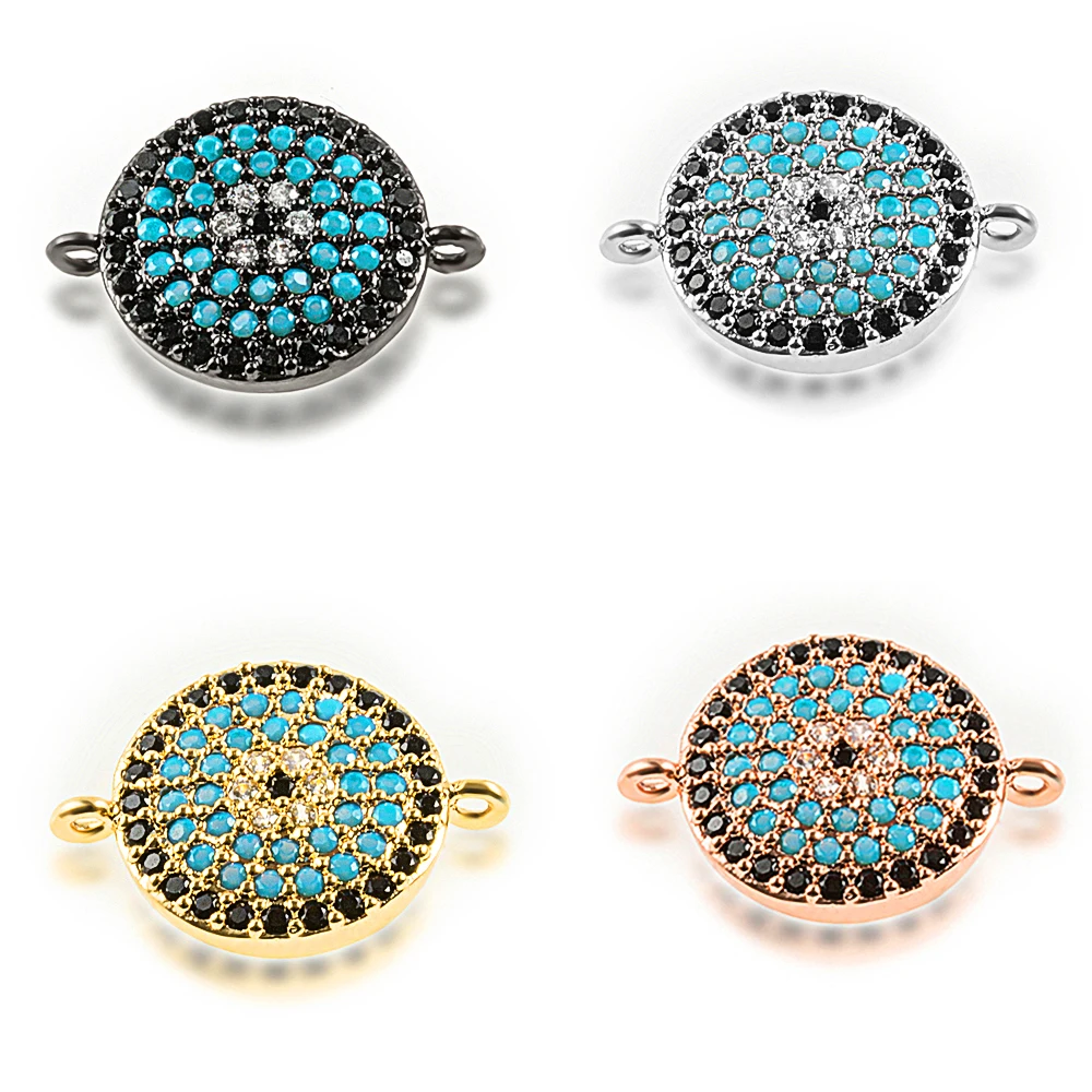 

Fashion Demon eye connector charm pendant beads double bails micro pave cubic zircon small stone jewelry connector finding