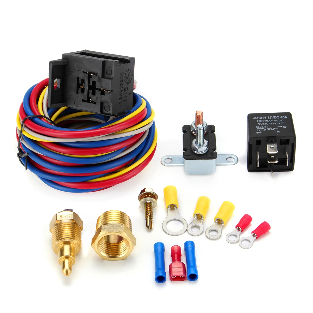 

Electric Cooling Fan Relay Wiring Harness with Circuit Breaker+Relay Cooling Radiator 185 to 170 Degree Temperature Sensor