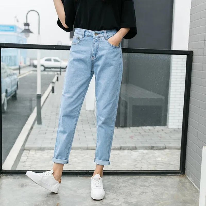 High Waist Boyfriend Jeans For Women Girls Lady 2019 New Fashion Loose Jean Vintage Blue Straight Denim Mom Jeans Pants Trousers