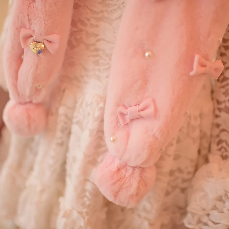 Принцесса сладкий Лолита шарф конфеты дождь Прекрасный Бант ногтей шарик бадминтон пушистый теплый шарф C15CD5934
